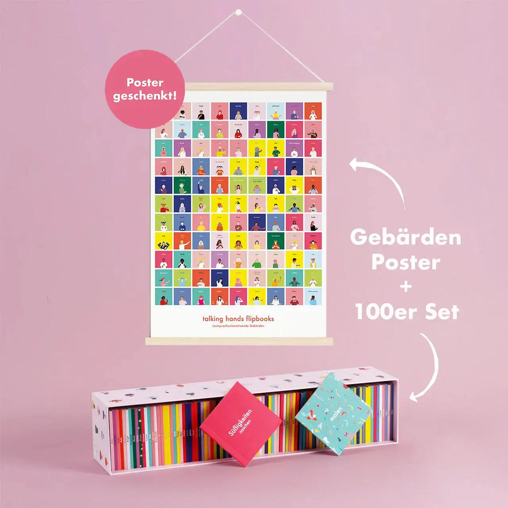 Vorteils-Bundle 100er Set & gratis Gebärden-Poster A0 talking hands flipbooks