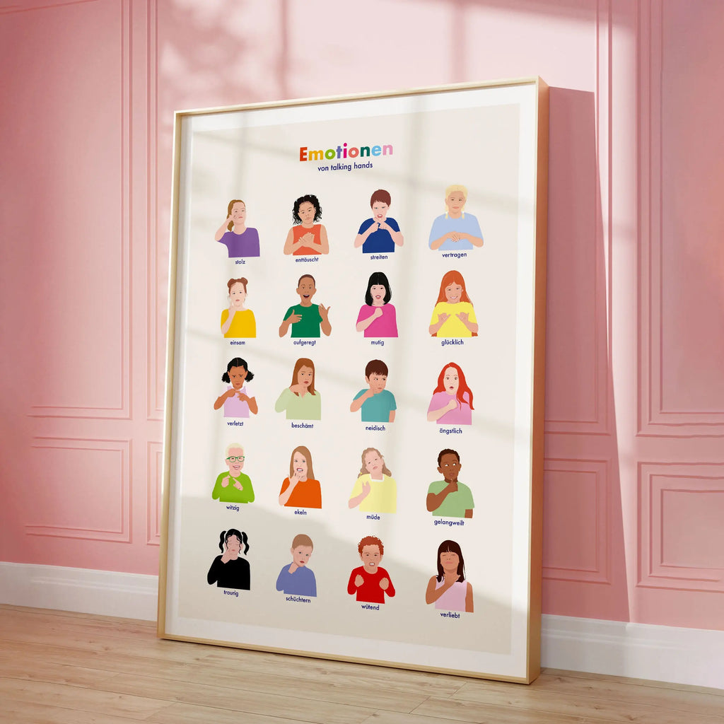 Beiges Emotions-Poster fürs Kinderzimmer talking hands flipbooks