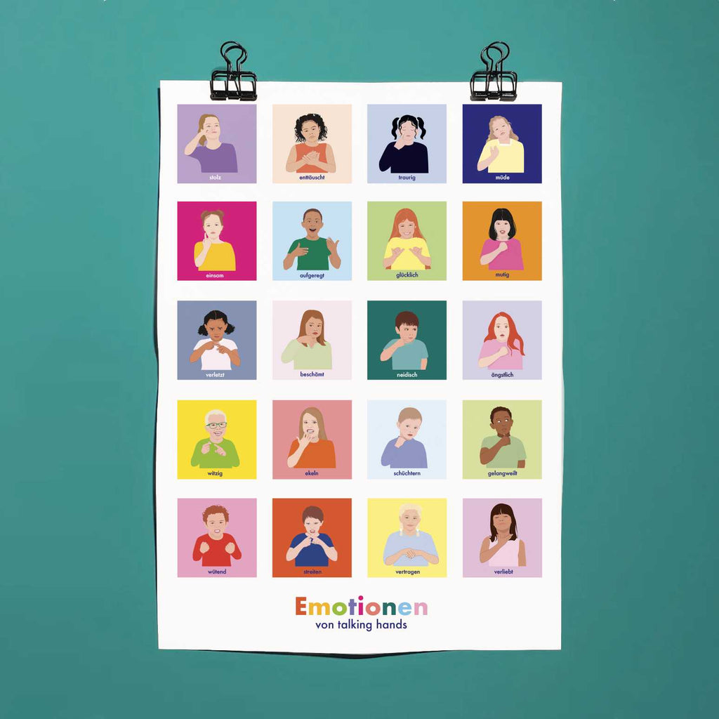 Buntes Emotions-Poster für Kinder talking hands flipbooks