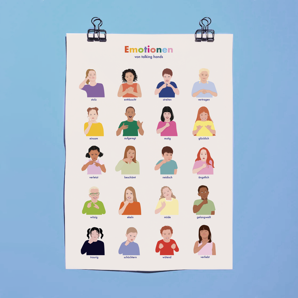 Beiges Emotions-Poster fürs Kinderzimmer talking hands flipbooks