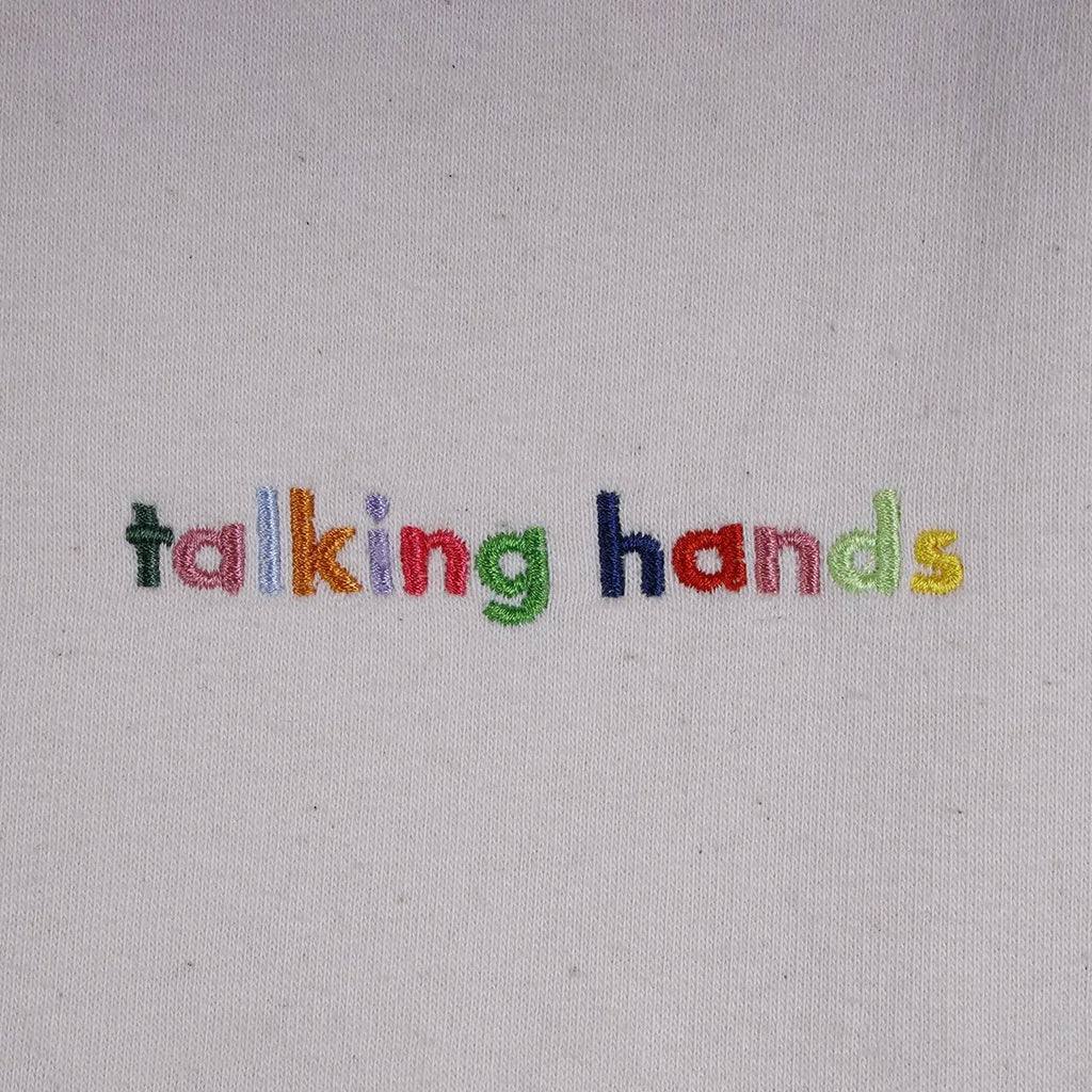 Pullover beige unisex mit talking hands Stickung & gratis Jutebeutel talking hands flipbooks